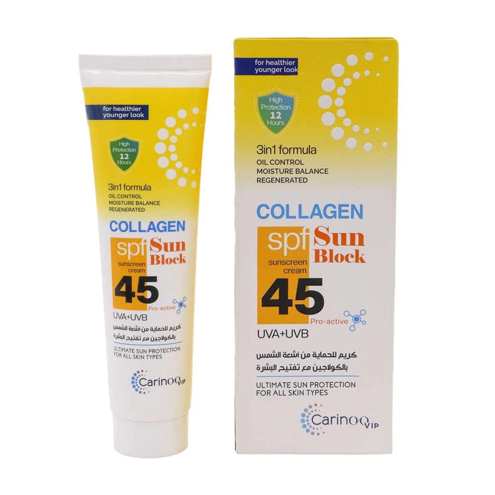 کرم ضد آفتاب SPF45 مدل Collagen حجم 100 میل کارینو VIP