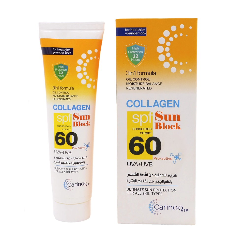 کرم ضد آفتاب SPF60 مدل Collagen حجم 100 میل کارینو VIP