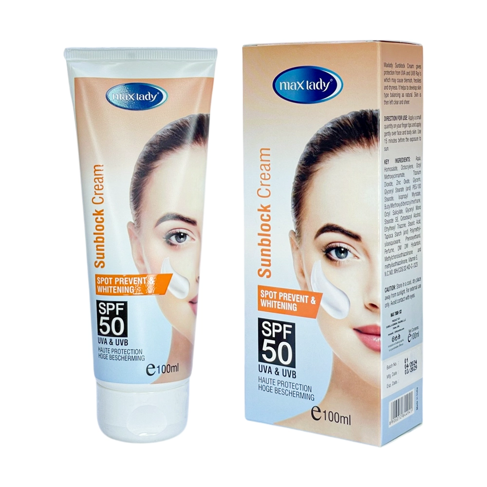 کرم ضد آفتاب SPF50 روشن کننده حجم 100 میل مکس لیدی