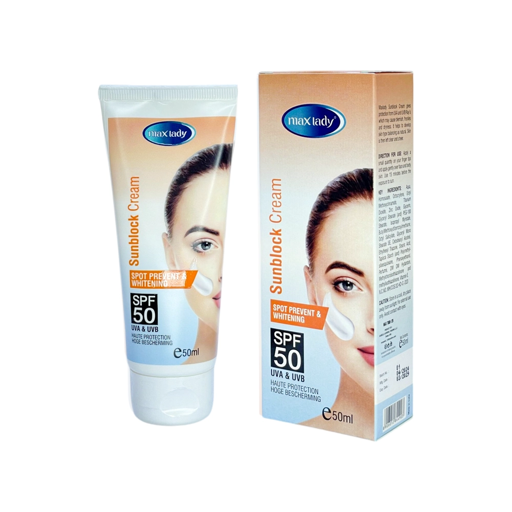 کرم ضد آفتاب SPF50 روشن کننده حجم 50 میل مکس لیدی
